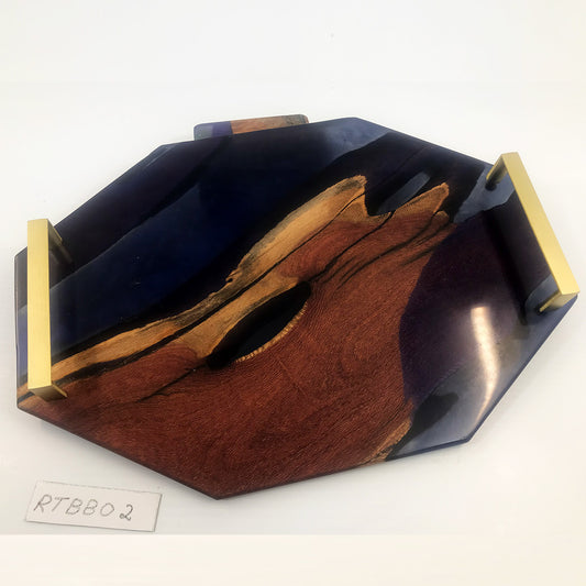 Hardwood Navy Gold Handle Serving Tray Designs by David G